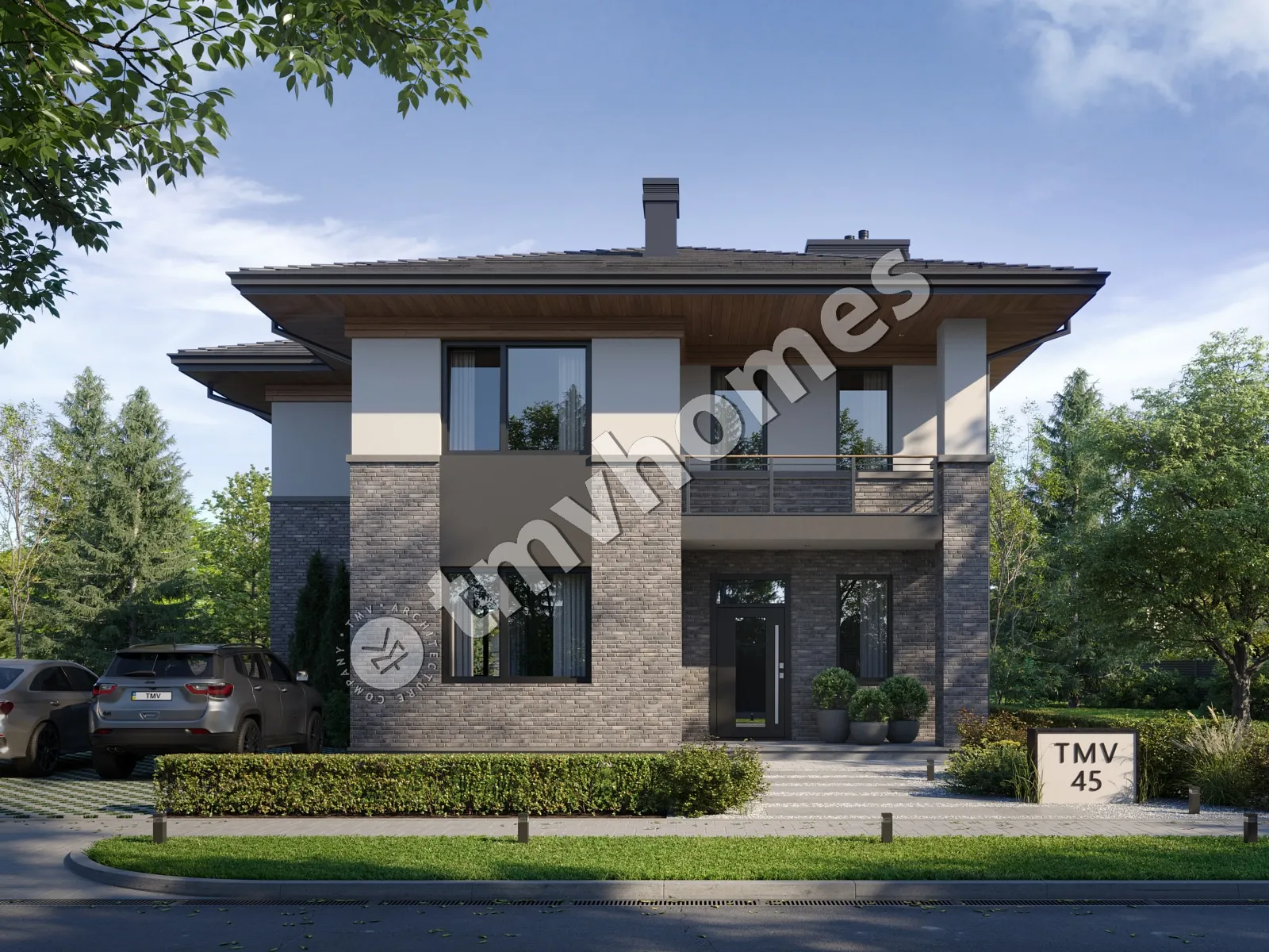 Dviejų aukštų namo projektas 175 m²: 3 Miegamieji, Darbo kambarys, 3 Vonios, Atvira virtuvė, be Garažo