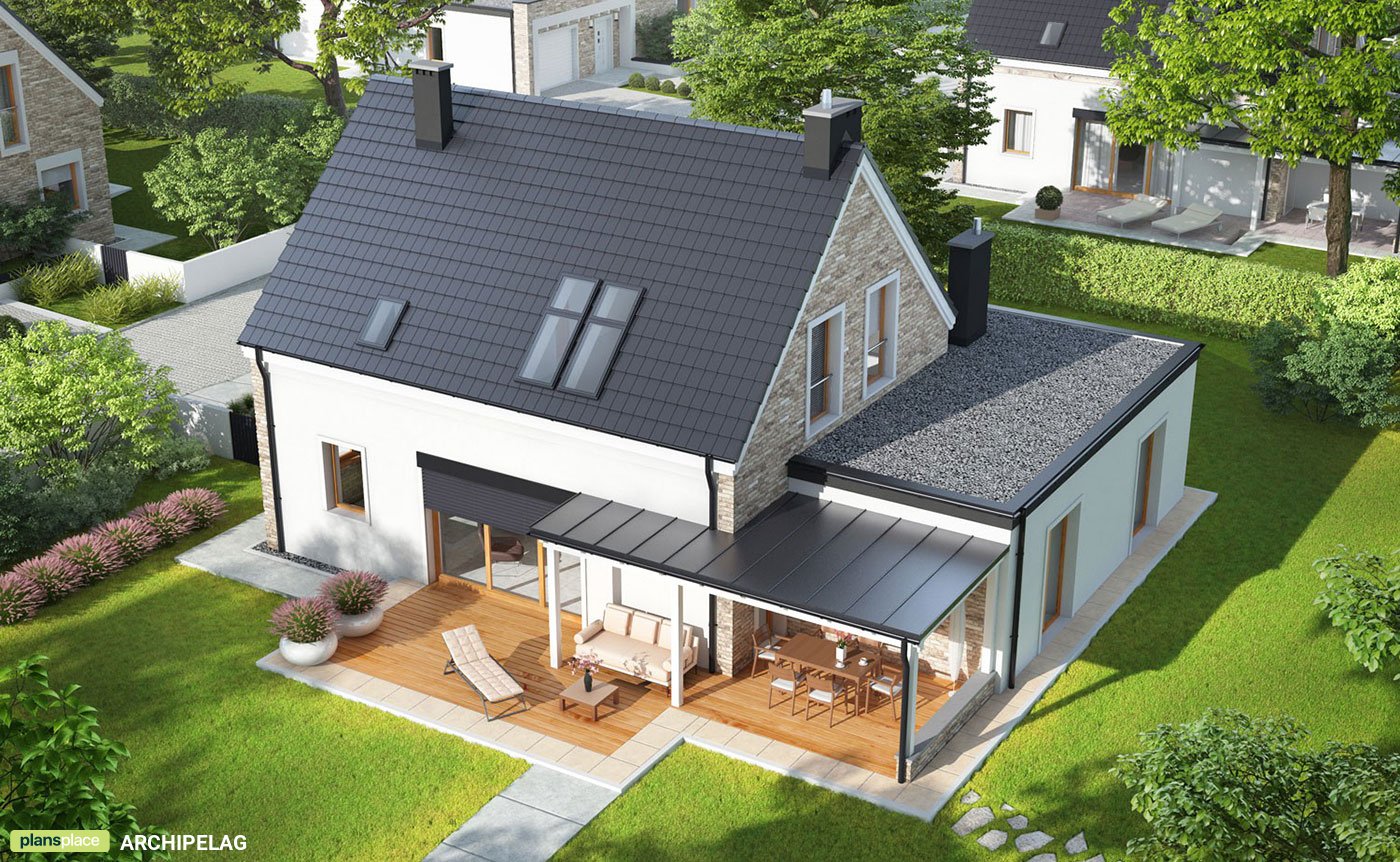 1500 Sq Ft 1.5-Story House Plan with Fireplace in Family Room