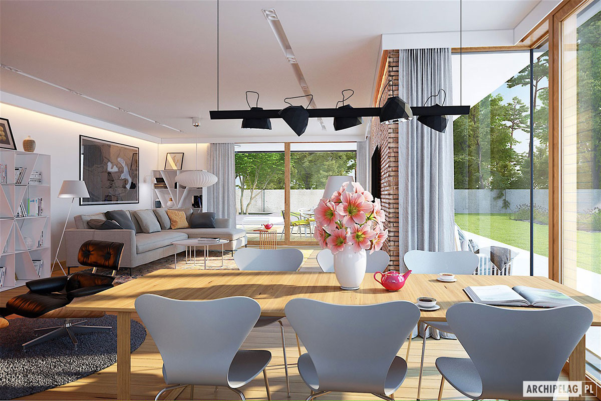 1700 Sq Ft T-Shaped House Plan with 2-Car Garage and 3 Beds