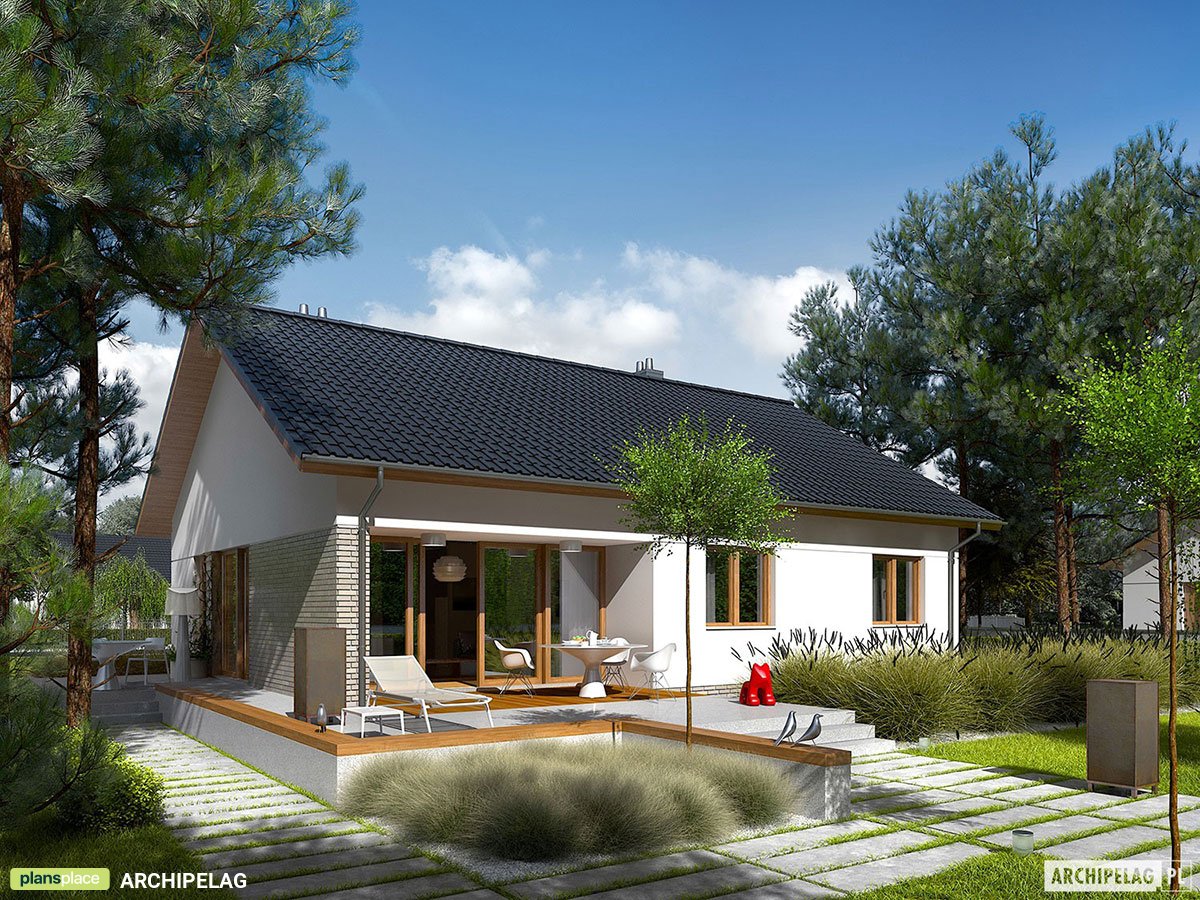 1-Story Gable Roof House Plan with 3 Beds and Deck