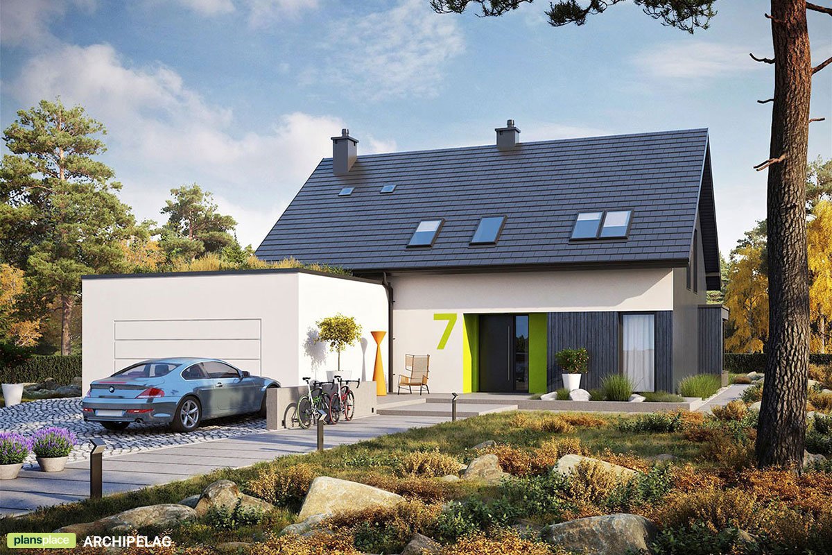 Single Floor Plan with Fireplace in Center of House and Garage