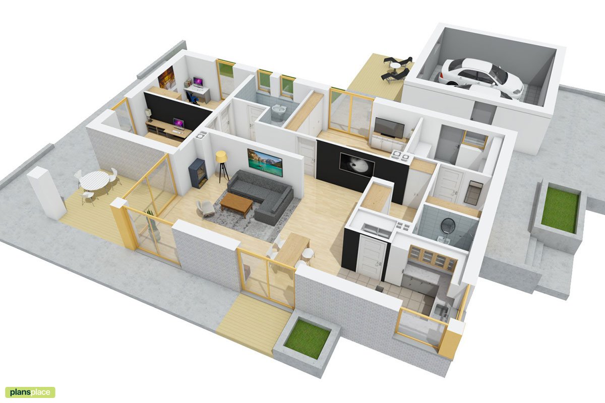 House Plan with Detached Garage and Fireplace in Master Bedroom
