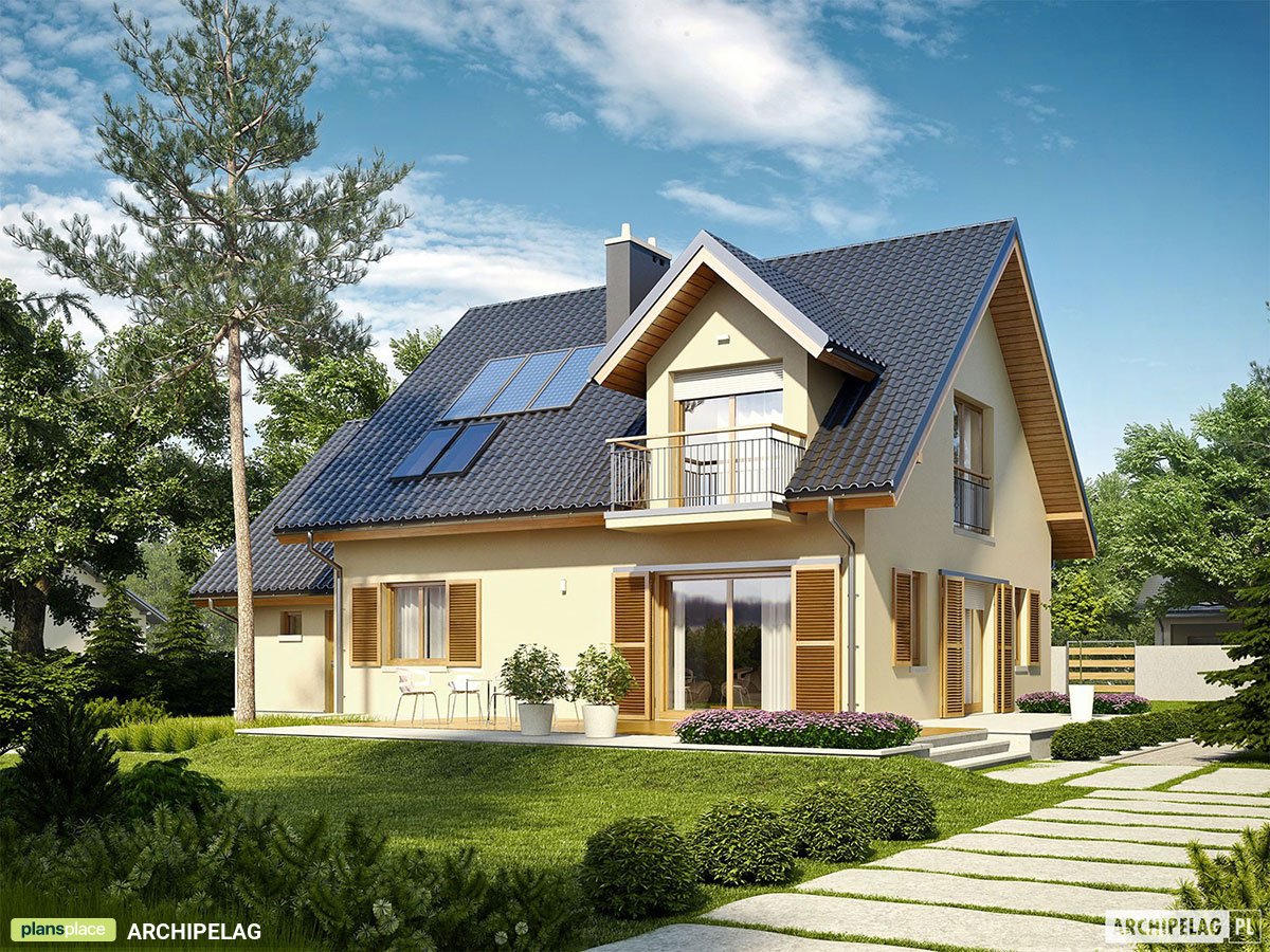 Namo projektas su mansarda 162 m²: 3 Miegamieji, Darbo kambarys, 2 Vonios, Garažas