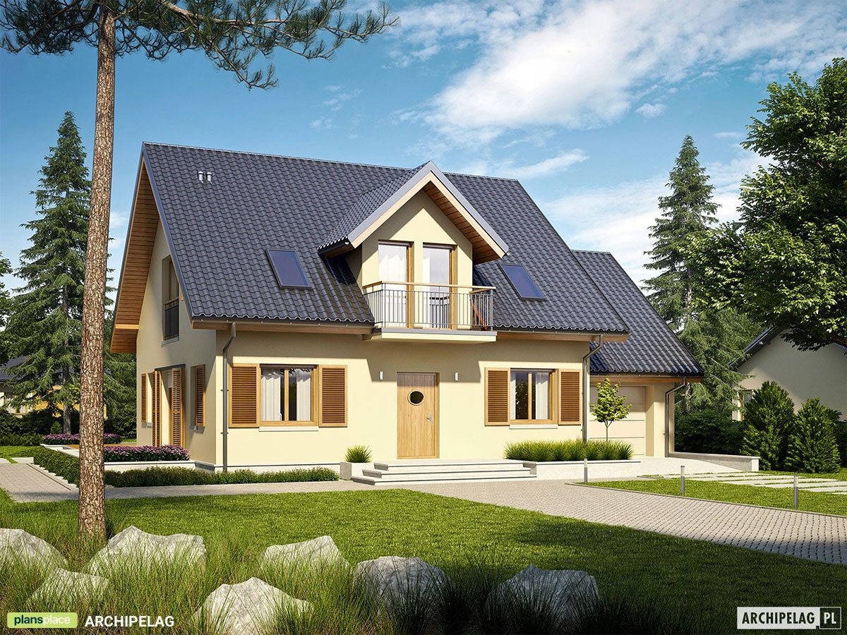 Namo projektas su mansarda 162 m²: 3 Miegamieji, Darbo kambarys, 2 Vonios, Garažas