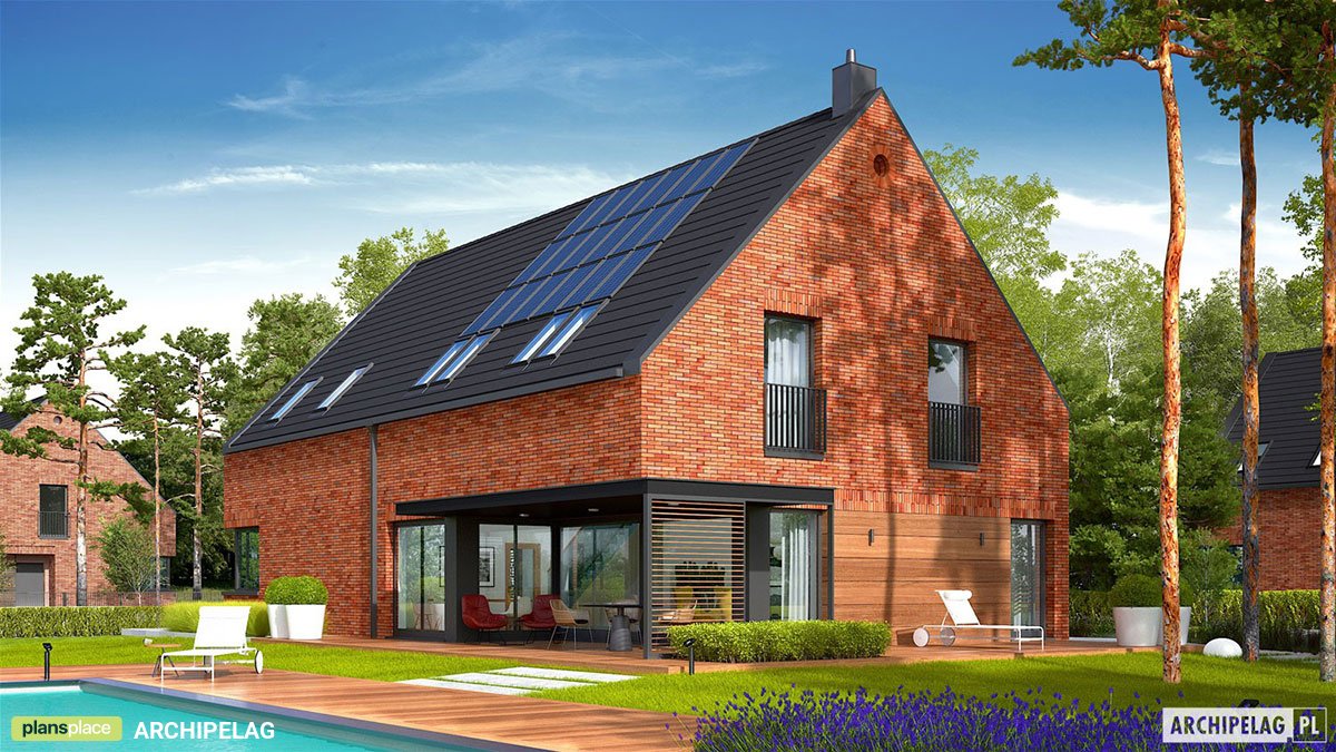 Namo projektas su mansarda 298 m²: 4 Miegamieji, Darbo kambarys, 3 Vonios, Atvira virtuvė, Garažas