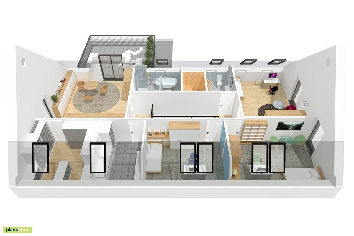Namo projektas su mansarda 298 m²: 4 Miegamieji, Darbo kambarys, 3 Vonios, Atvira virtuvė, Garažas