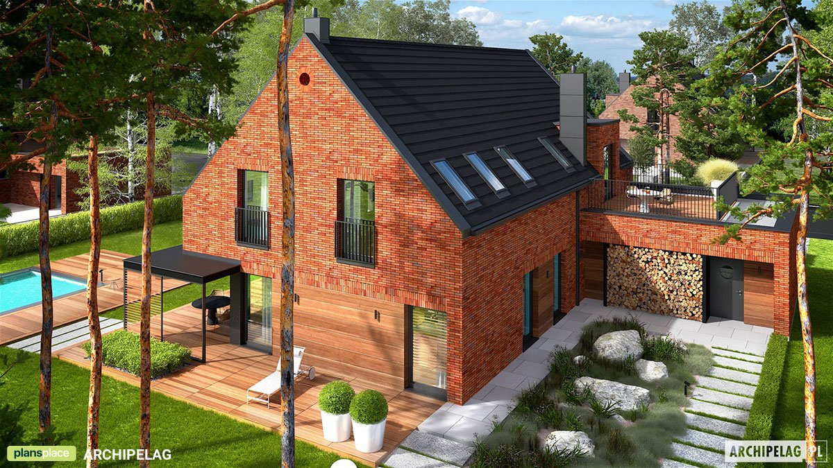 Namo projektas su mansarda 298 m²: 4 Miegamieji, Darbo kambarys, 3 Vonios, Atvira virtuvė, Garažas