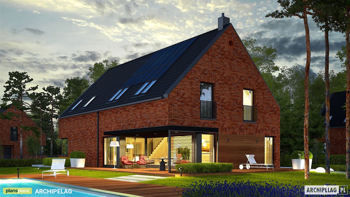 Namo projektas su mansarda 298 m²: 4 Miegamieji, Darbo kambarys, 3 Vonios, Atvira virtuvė, Garažas
