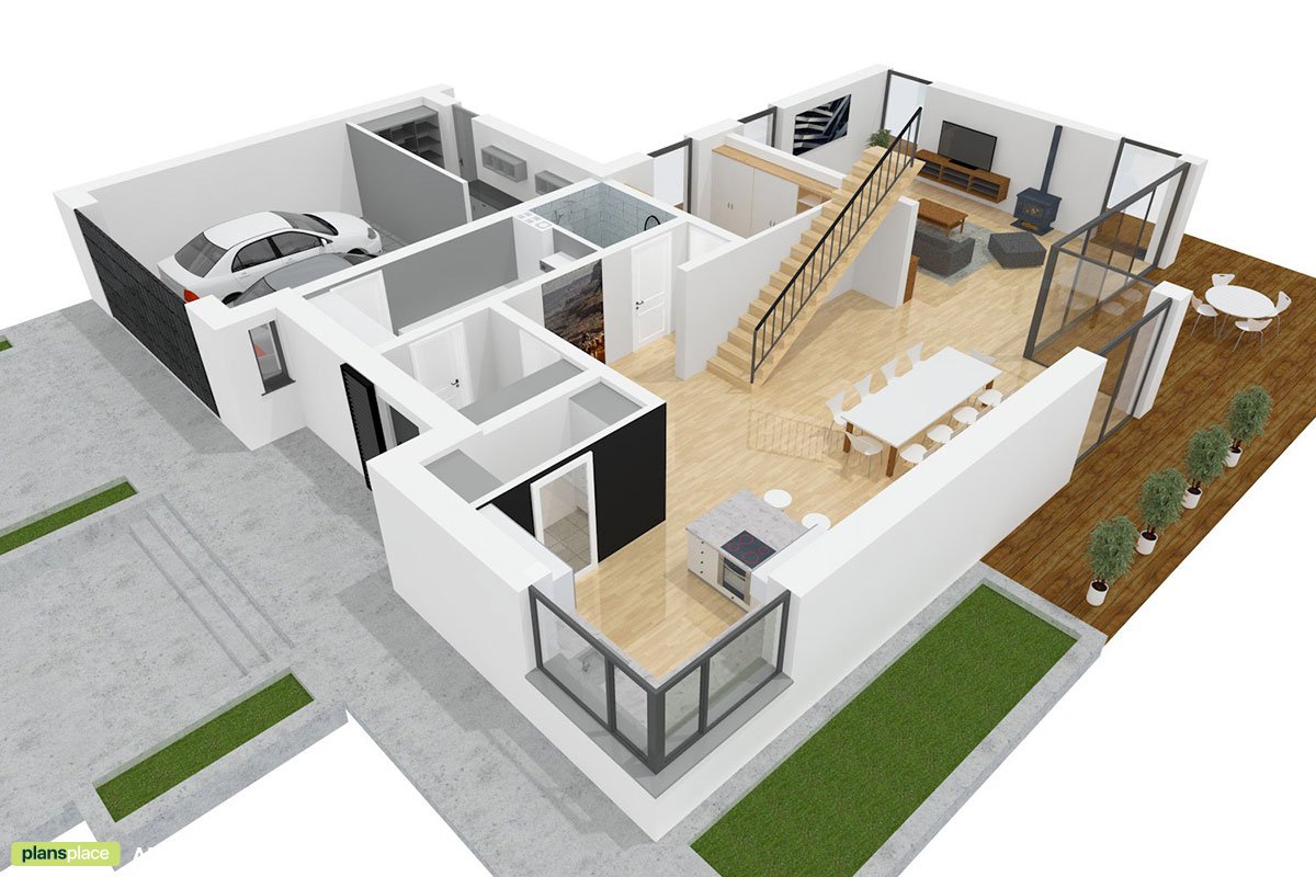 Namo projektas su mansarda 298 m²: 4 Miegamieji, Darbo kambarys, 3 Vonios, Atvira virtuvė, Garažas