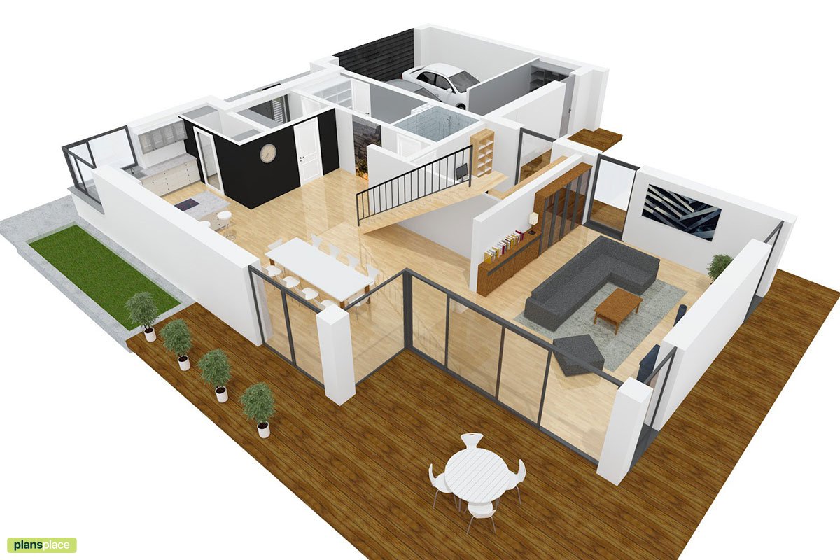 Namo projektas su mansarda 298 m²: 4 Miegamieji, Darbo kambarys, 3 Vonios, Atvira virtuvė, Garažas