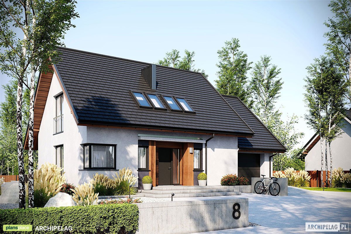Namo projektas su mansarda 175 m²: 3 Miegamieji, Darbo kambarys, 2 Vonios, Atvira virtuvė, Garažas