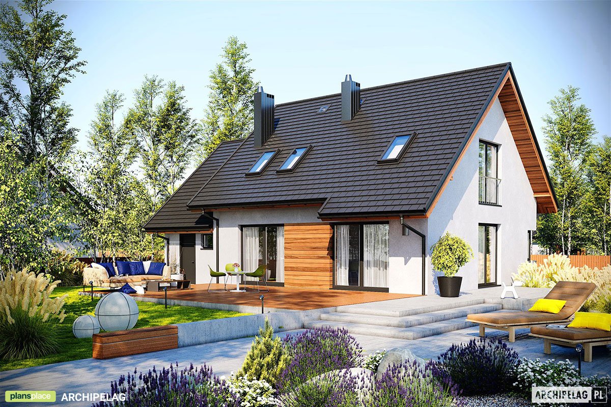 Namo projektas su mansarda 175 m²: 3 Miegamieji, Darbo kambarys, 2 Vonios, Atvira virtuvė, Garažas