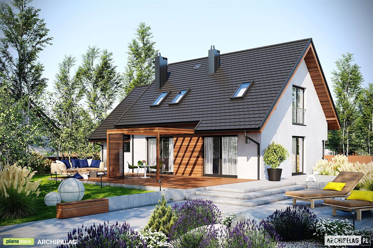 Namo projektas su mansarda 175 m²: 3 Miegamieji, Darbo kambarys, 2 Vonios, Atvira virtuvė, Garažas