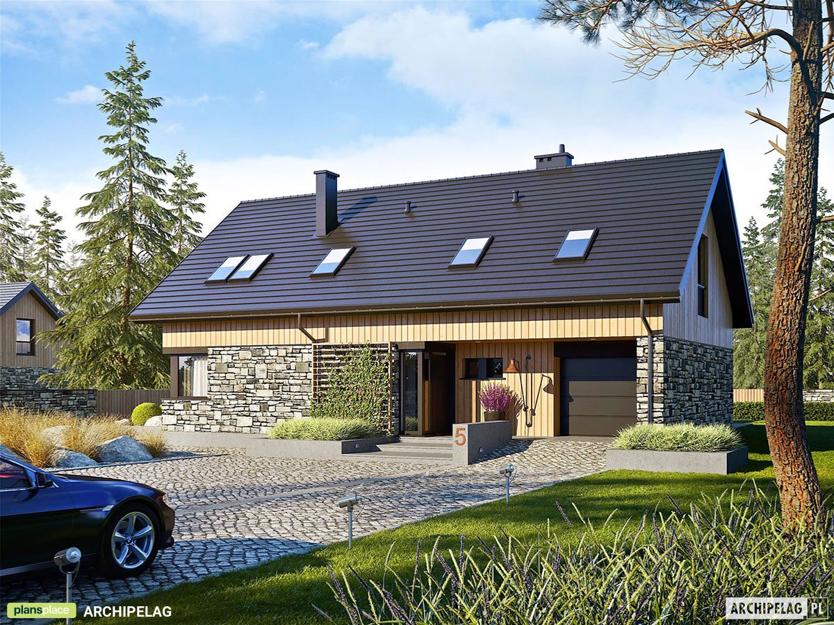 Namo projektas su mansarda 163 m²: 4 Miegamieji, 3 Vonios, Atvira virtuvė, Garažas