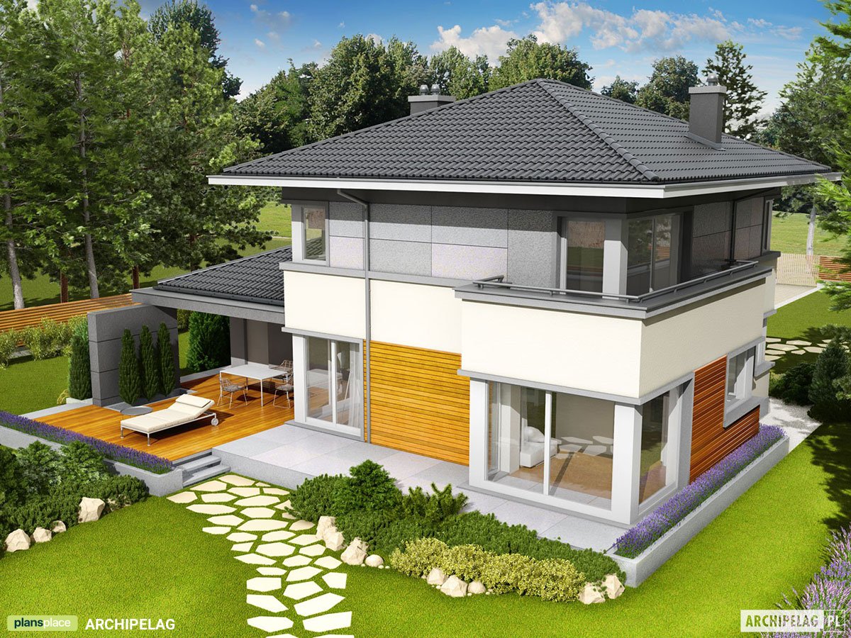 Dviejų aukštų namo projektas 162 m²: 3 Miegamieji, Darbo kambarys, 2 Vonios, Atvira virtuvė, Garažas