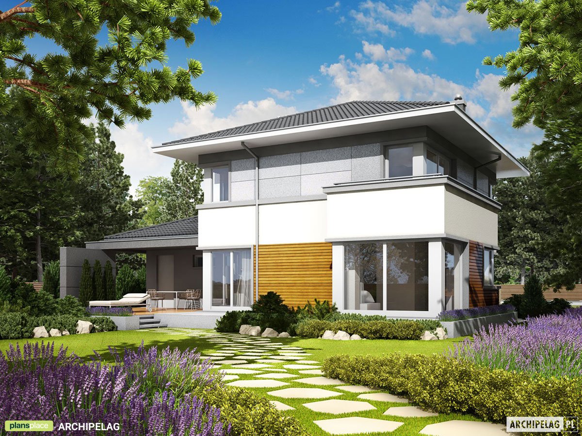 Dviejų aukštų namo projektas 162 m²: 3 Miegamieji, Darbo kambarys, 2 Vonios, Atvira virtuvė, Garažas