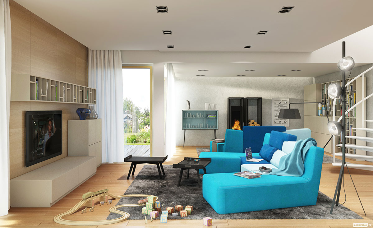 Namo projektas su mansarda 207 m²: 3 Miegamieji, Darbo kambarys, 2 Vonios, Atvira virtuvė, Garažas