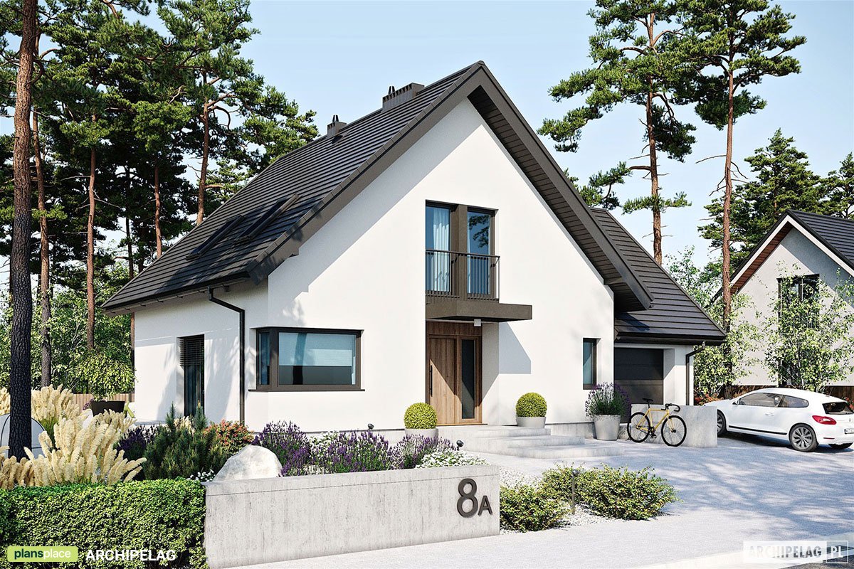 Namo projektas su mansarda 165 m²: 3 Miegamieji, Darbo kambarys, 2 Vonios, Atvira virtuvė, Garažas