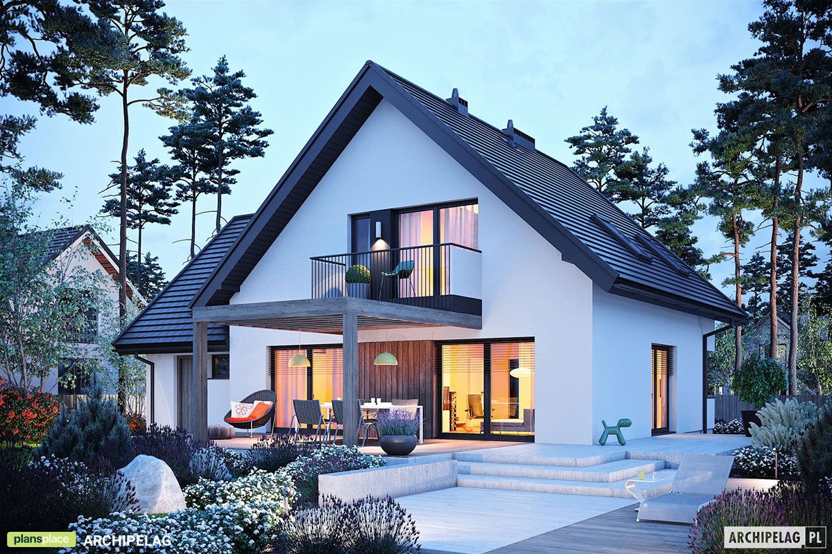 Namo projektas su mansarda 165 m²: 3 Miegamieji, Darbo kambarys, 2 Vonios, Atvira virtuvė, Garažas