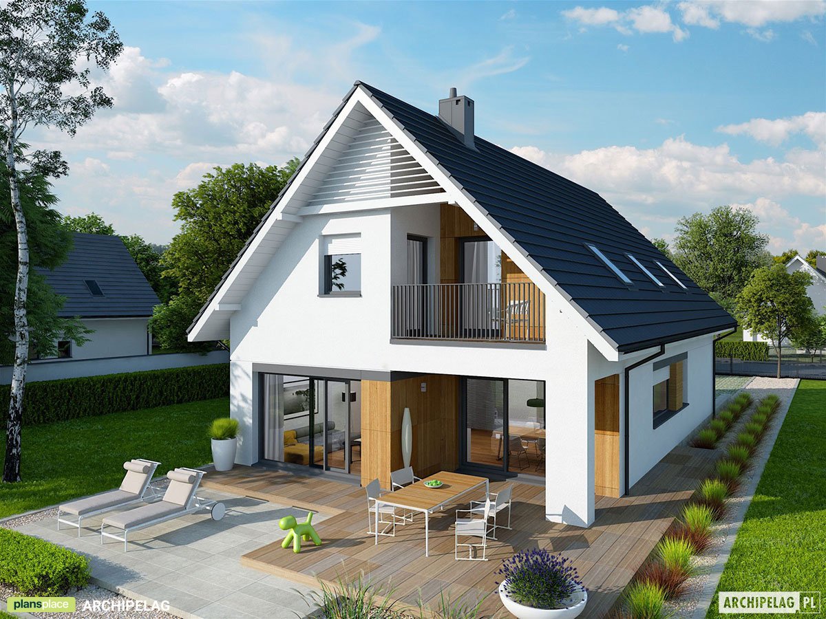 Namo projektas su mansarda 160 m²: 4 Miegamieji, 3 Vonios, Garažas