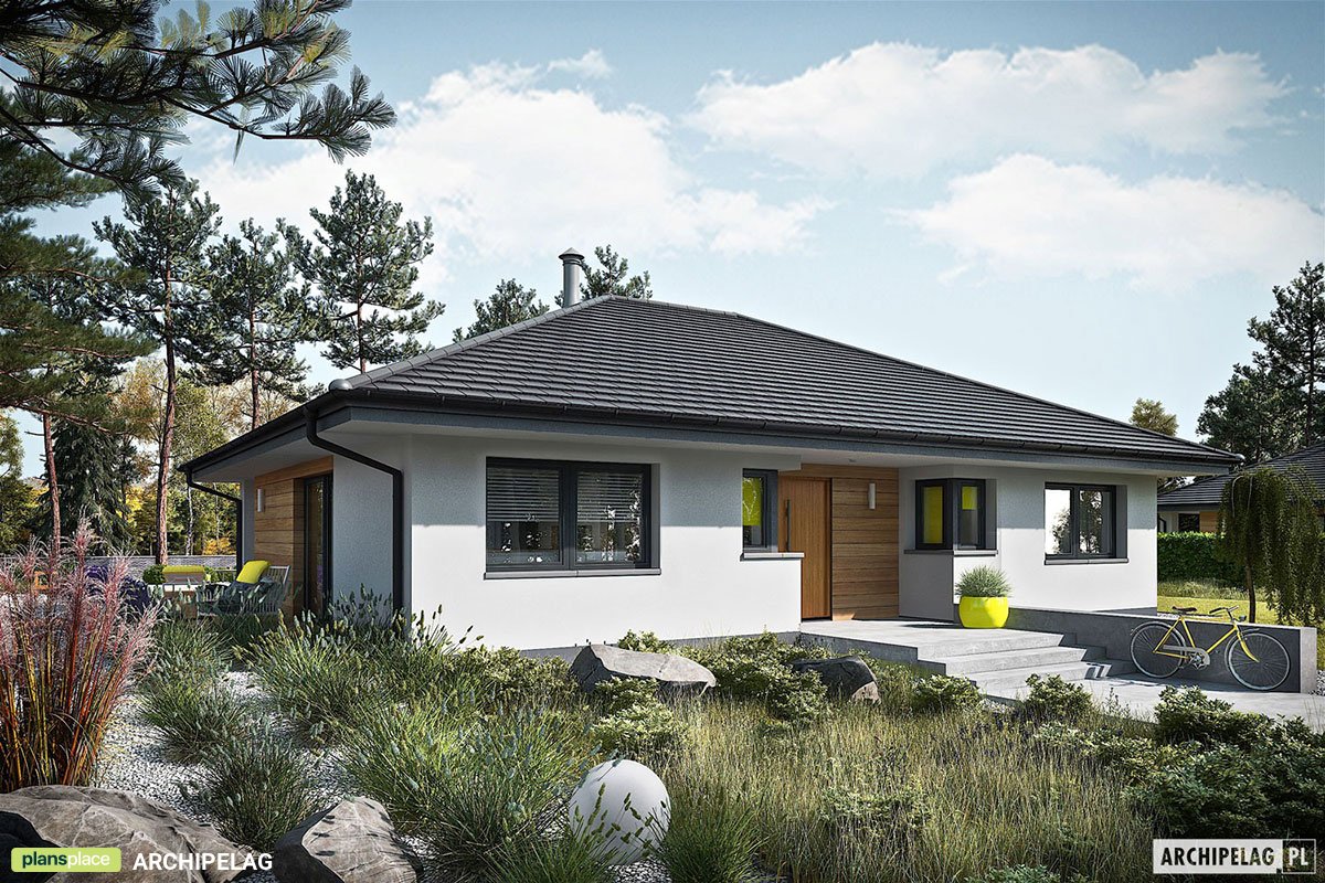 Vieno aukšto namo projektas 121 m²: 3 Miegamieji, 2 Vonios, Atvira virtuvė, be Garažo