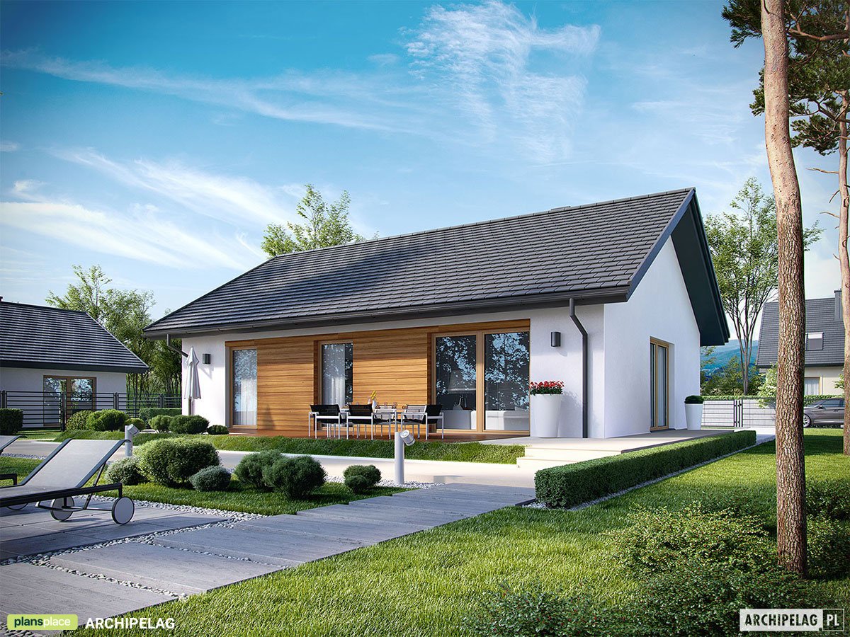 Vieno aukšto namo projektas 96 m²: 3 Miegamieji, 2 Vonios, Atvira virtuvė, be Garažo
