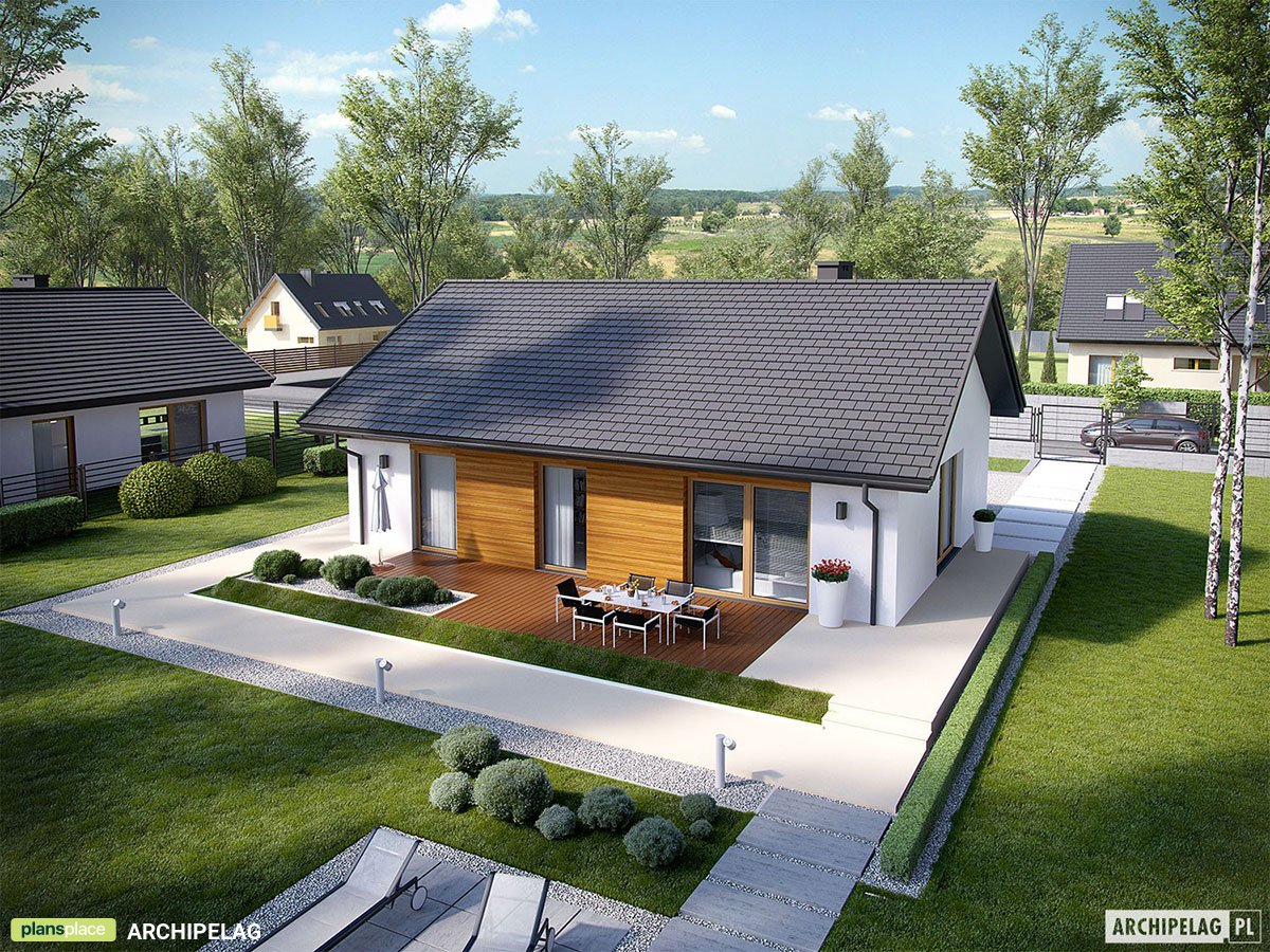 Vieno aukšto namo projektas 96 m²: 3 Miegamieji, 2 Vonios, Atvira virtuvė, be Garažo