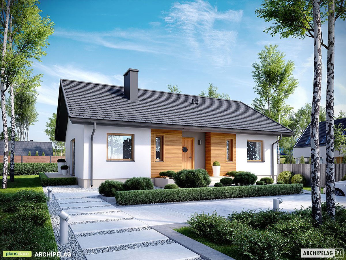Vieno aukšto namo projektas 96 m²: 3 Miegamieji, 2 Vonios, Atvira virtuvė, be Garažo