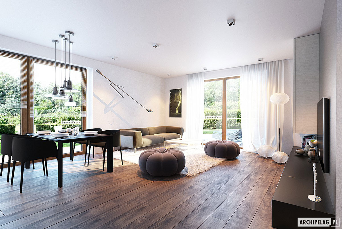 Vieno aukšto namo projektas 96 m²: 3 Miegamieji, 2 Vonios, Atvira virtuvė, be Garažo