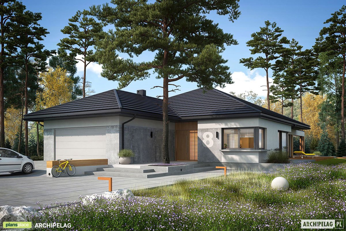 Vieno aukšto namo projektas 240 m²: 3 Miegamieji, Darbo kambarys, 3 Vonios, Atvira virtuvė, Garažas