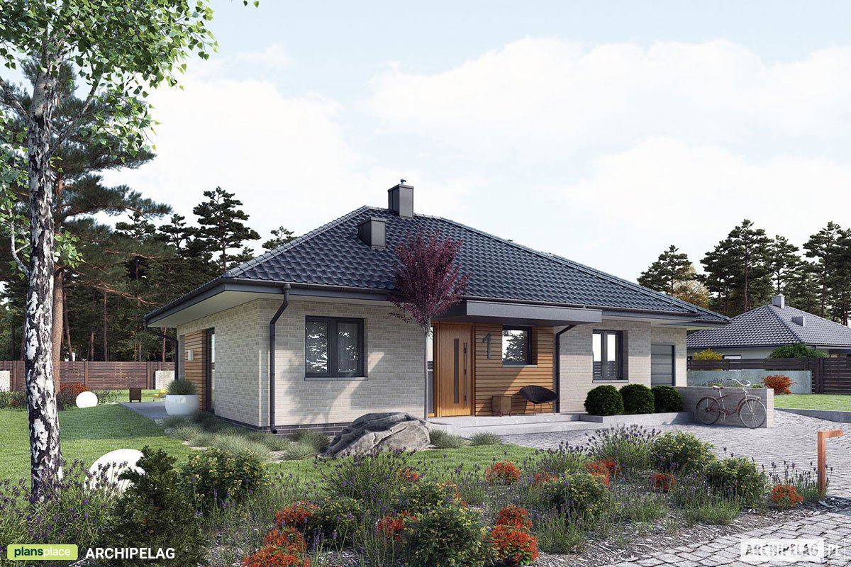 Vieno aukšto namo projektas 106 m²: 3 Miegamieji, 2 Vonios, Atvira virtuvė, Garažas
