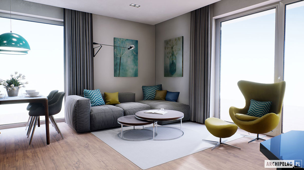 Vieno aukšto namo projektas 106 m²: 3 Miegamieji, 2 Vonios, Atvira virtuvė, Garažas