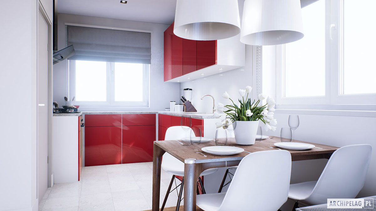 Vieno aukšto namo projektas 85 m²: 3 Miegamieji, 2 Vonios, Atvira virtuvė, be Garažo
