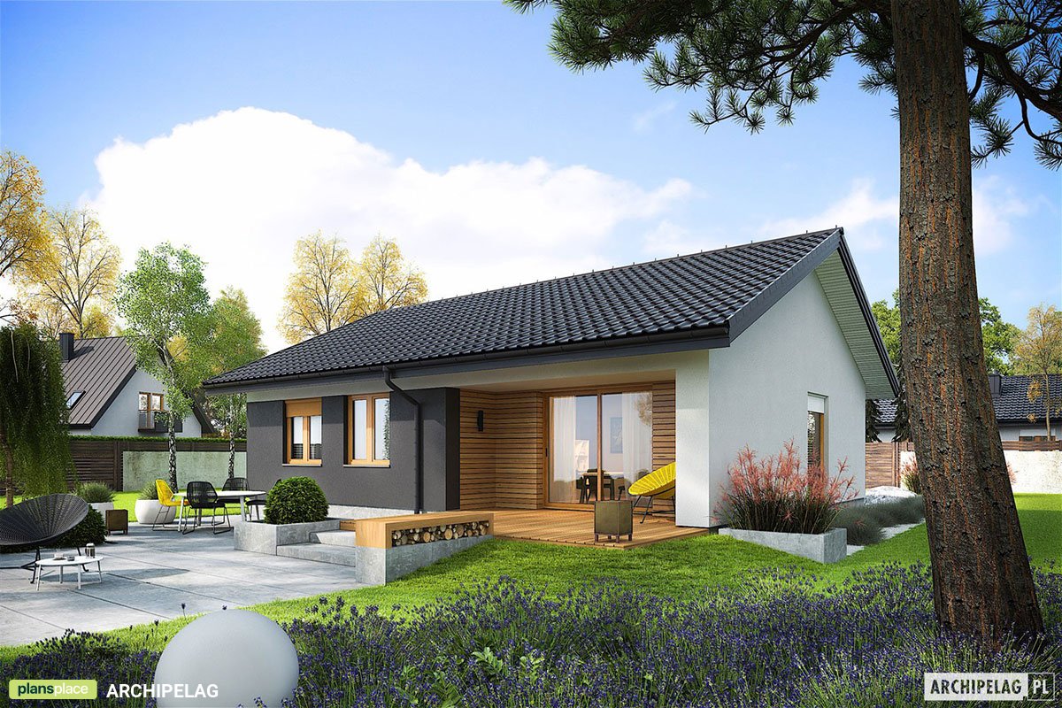 Vieno aukšto namo projektas 85 m²: 3 Miegamieji, 2 Vonios, Atvira virtuvė, be Garažo