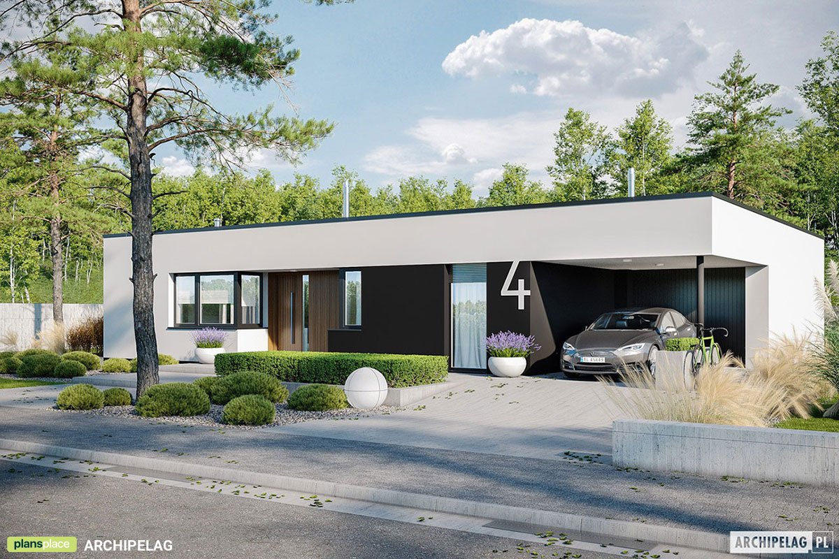 1300 Sq Ft Flat Roof House Plan with 1-Car Garage and 3 Beds