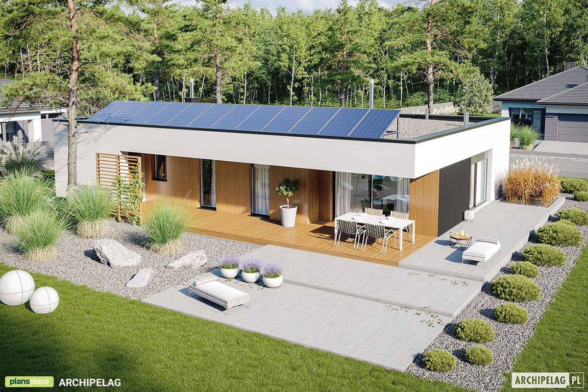 Vieno aukšto namo projektas 150 m²: 3 Miegamieji, 2 Vonios, Atvira virtuvė, Garažas