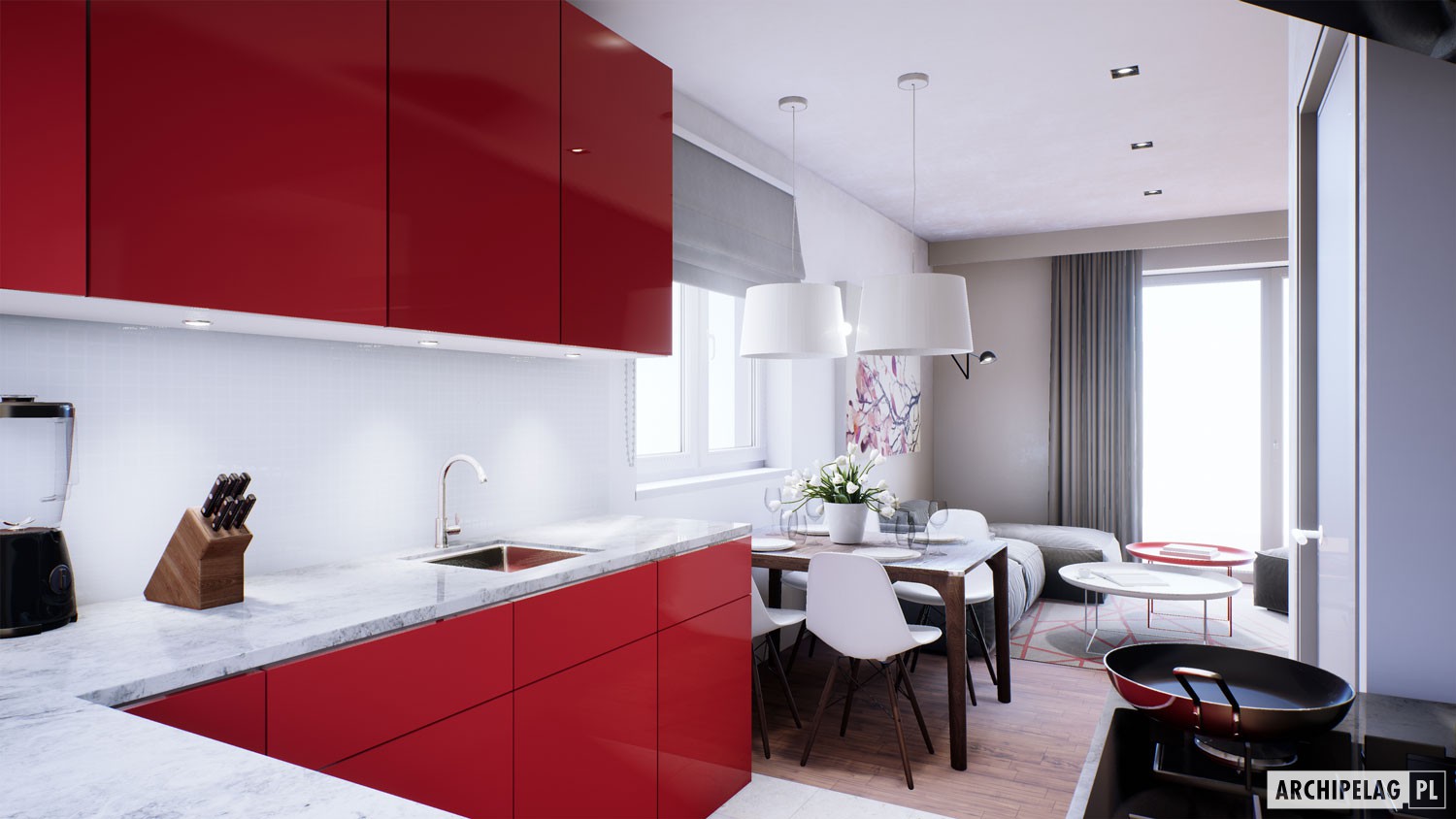Vieno aukšto namo projektas 85 m²: 3 Miegamieji, 2 Vonios, Atvira virtuvė, be Garažo