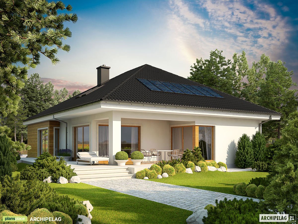 Vieno aukšto namo projektas 170 m²: 3 Miegamieji, 2 Vonios, Garažas