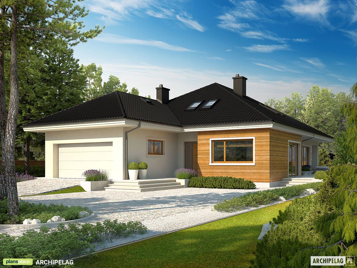 Vieno aukšto namo projektas 170 m²: 3 Miegamieji, 2 Vonios, Garažas
