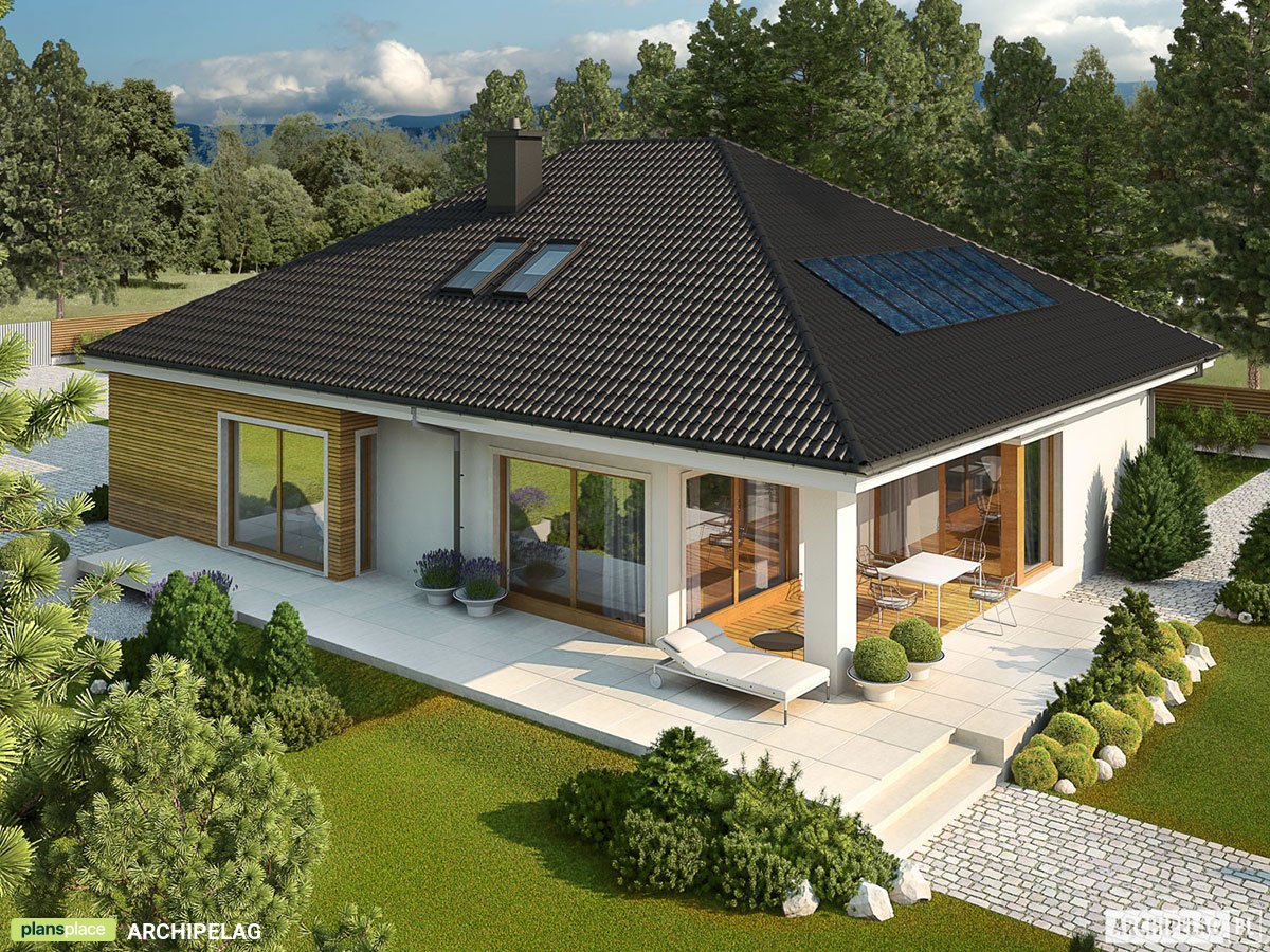 Vieno aukšto namo projektas 170 m²: 3 Miegamieji, 2 Vonios, Garažas