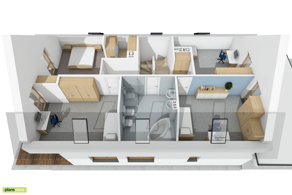 Namo projektas su mansarda 175 m²: 4 Miegamieji, 2 Vonios, Atvira virtuvė, Garažas