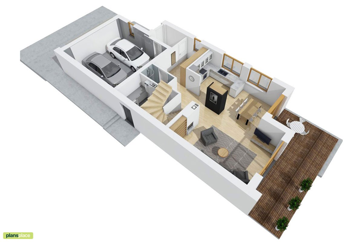 1500 Sq Ft 1,5-Story Narrow Lot Home Plan with Open Floor Plan