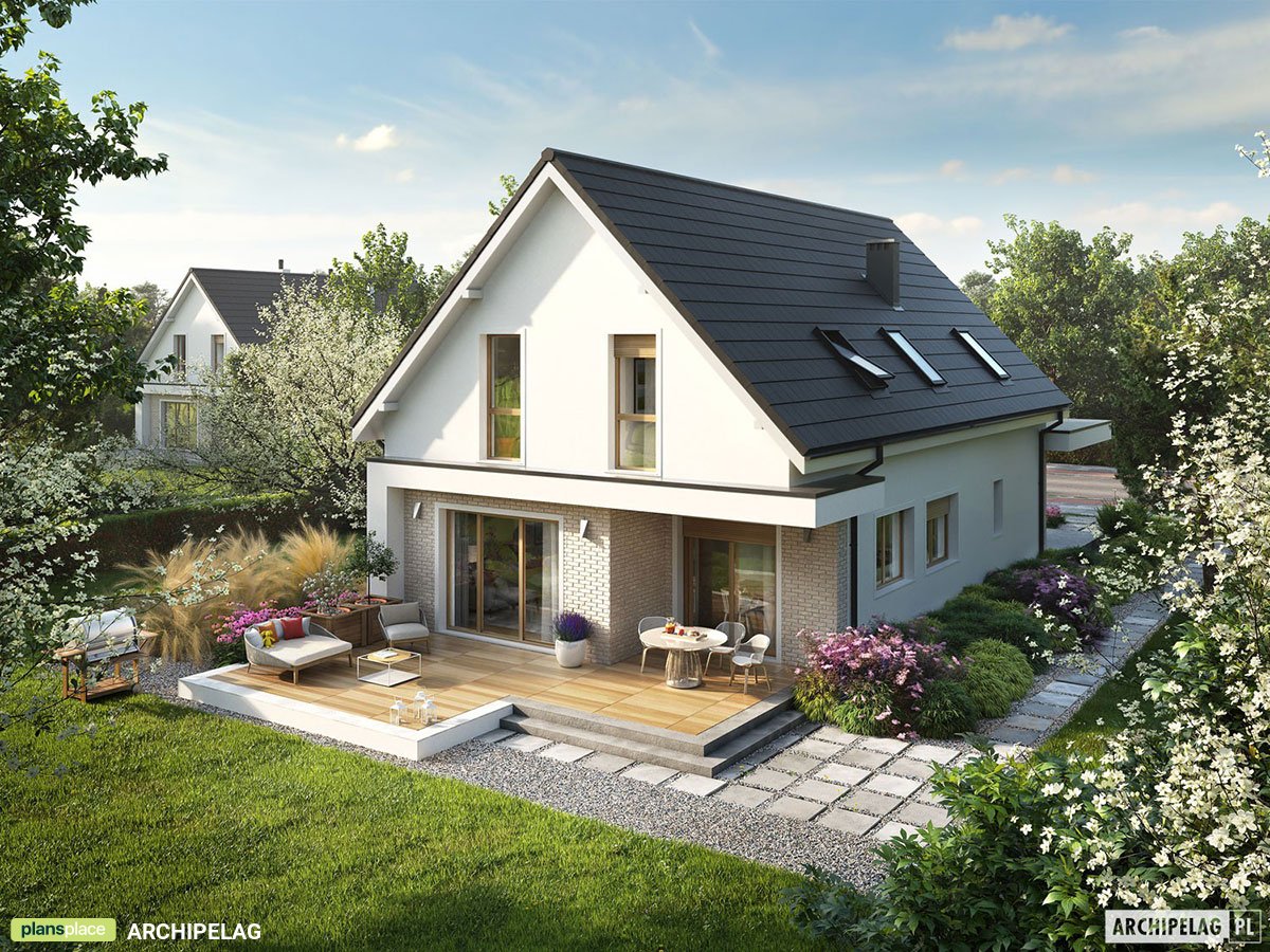 Namo projektas su mansarda 175 m²: 4 Miegamieji, 2 Vonios, Atvira virtuvė, Garažas