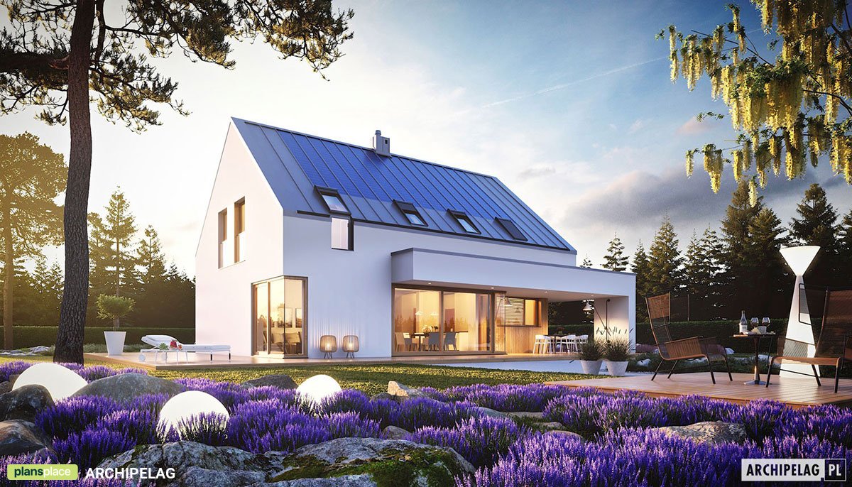 Namo projektas su mansarda 203 m²: 3 Miegamieji, Darbo kambarys, 3 Vonios, Atvira virtuvė, Garažas