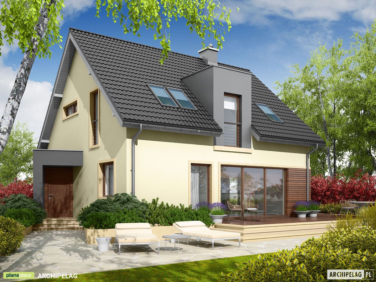 Namo projektas su mansarda 139 m²: 3 Miegamieji, Darbo kambarys, 2 Vonios, be Garažo