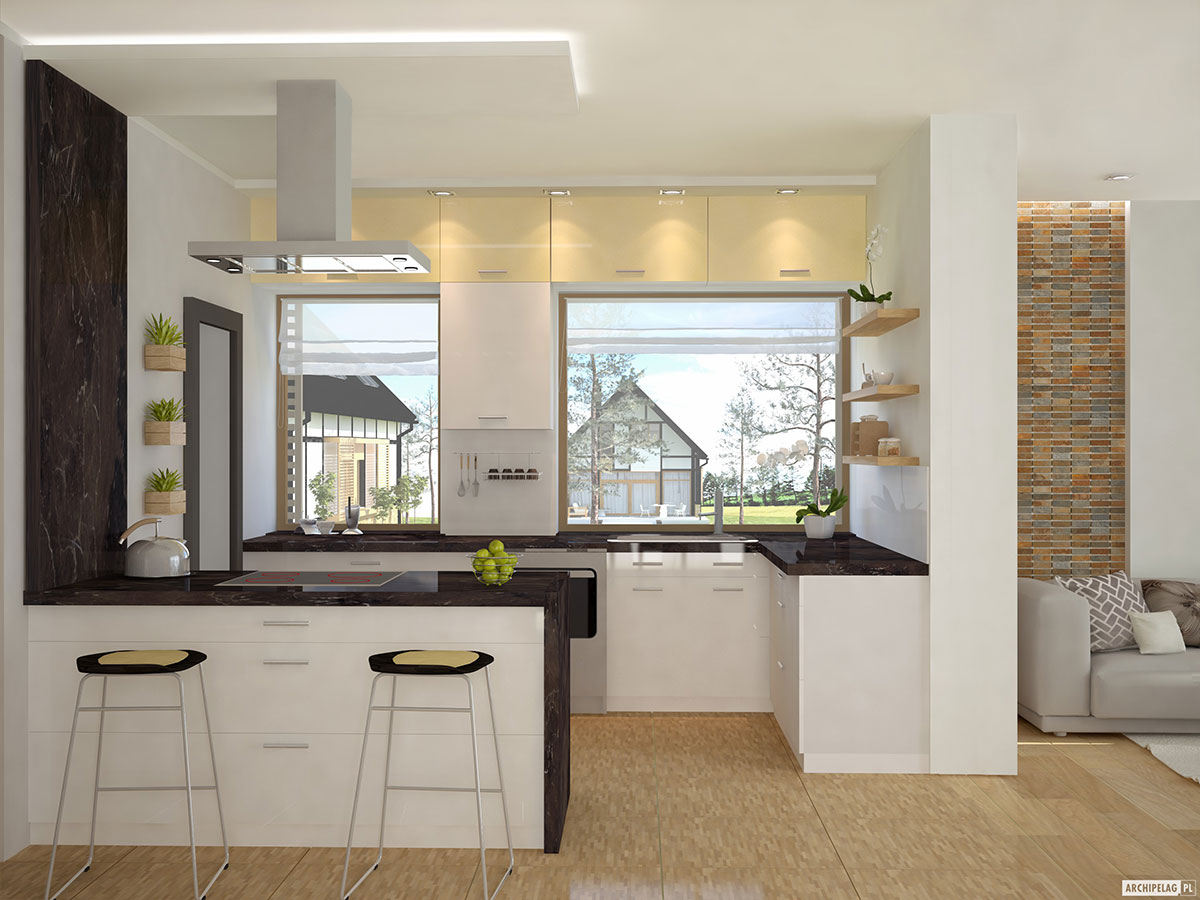 Contemporary Home Plan with Large Windows and Home Office