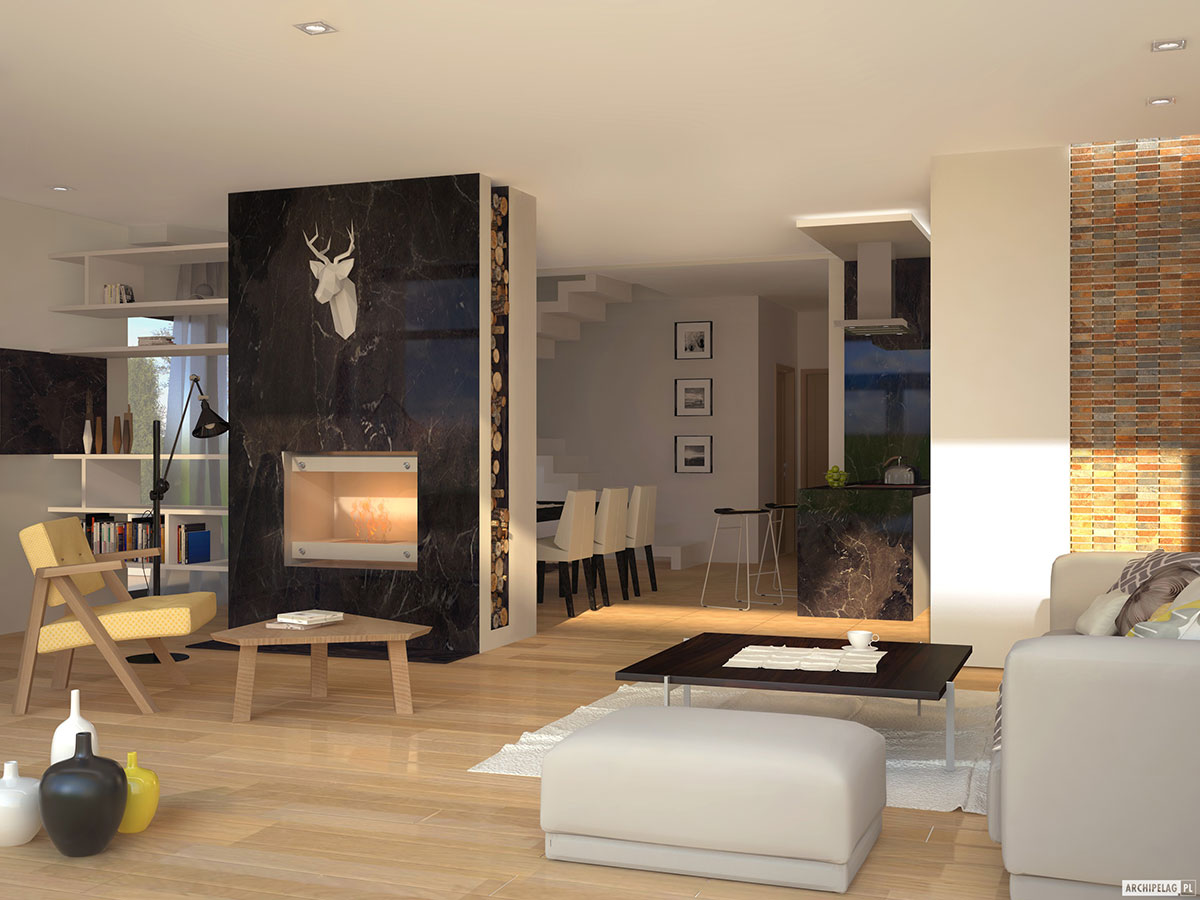 Namo projektas su mansarda 160 m²: 3 Miegamieji, Darbo kambarys, 3 Vonios, be Garažo