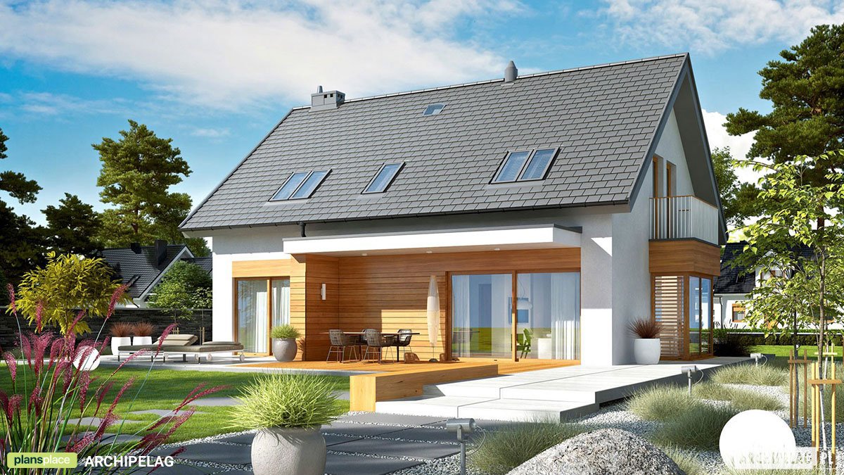 Namo projektas su mansarda 196 m²: 3 Miegamieji, Darbo kambarys, 3 Vonios, Atvira virtuvė, Garažas