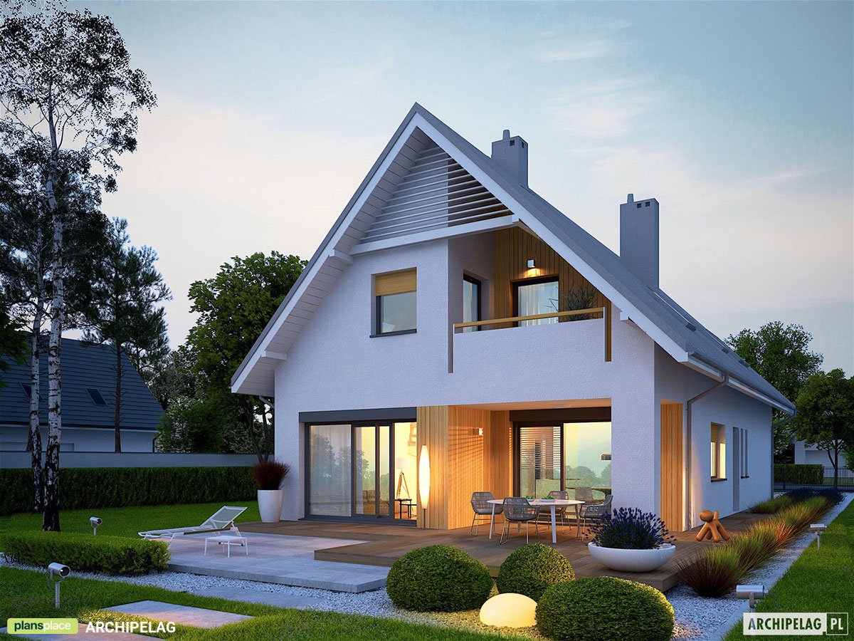 Namo projektas su mansarda 163 m²: 3 Miegamieji, Darbo kambarys, 3 Vonios, Atvira virtuvė, Garažas