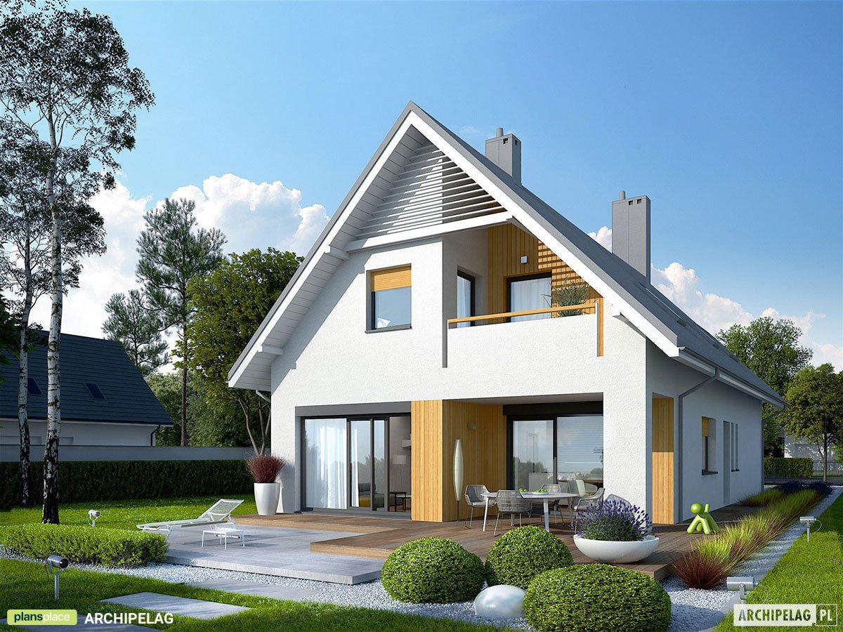 Namo projektas su mansarda 163 m²: 3 Miegamieji, Darbo kambarys, 3 Vonios, Atvira virtuvė, Garažas